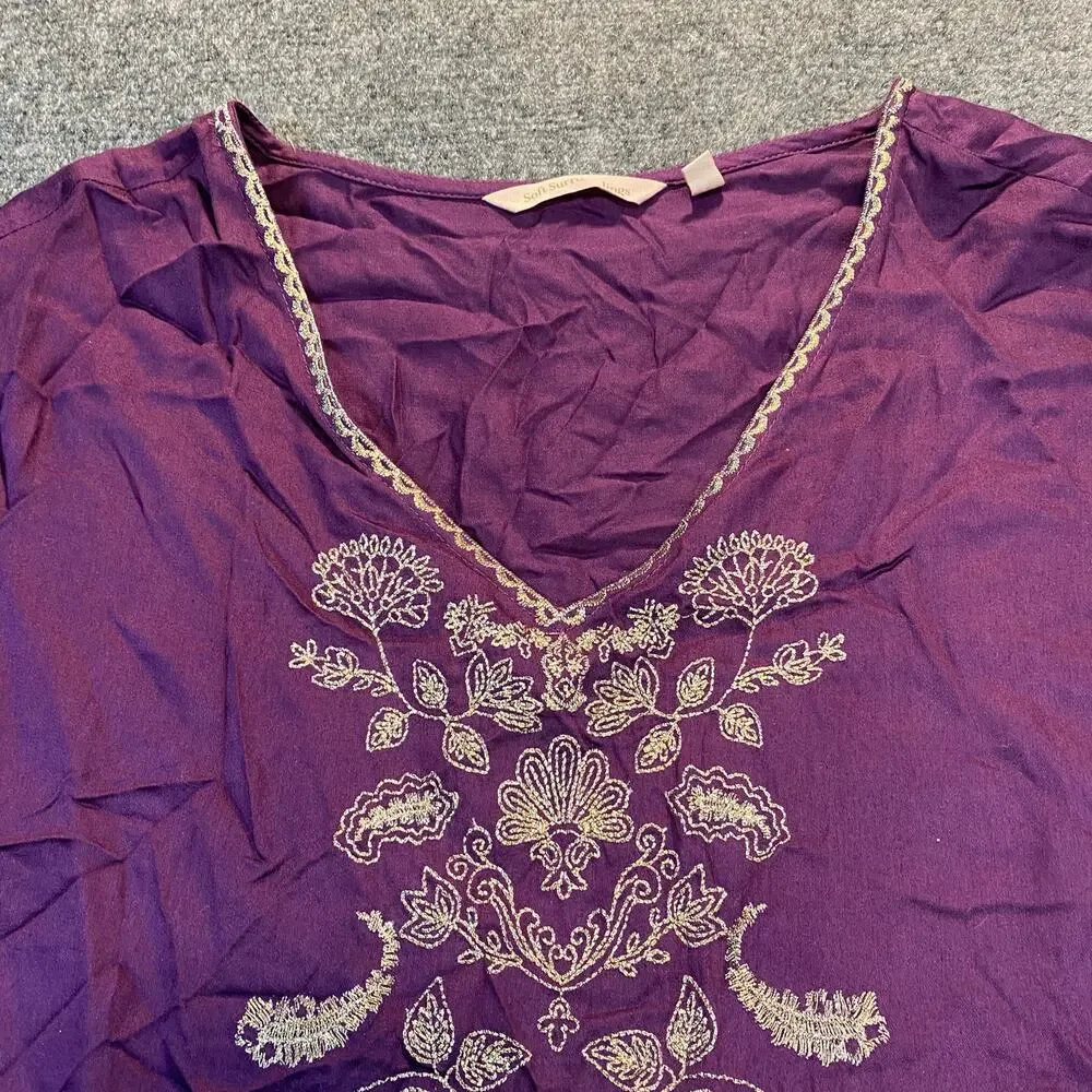Soft Surroundings Idaira Women Medium Purple Flowy Tunic Embroidered Top Blouse - Picture 3 of 9